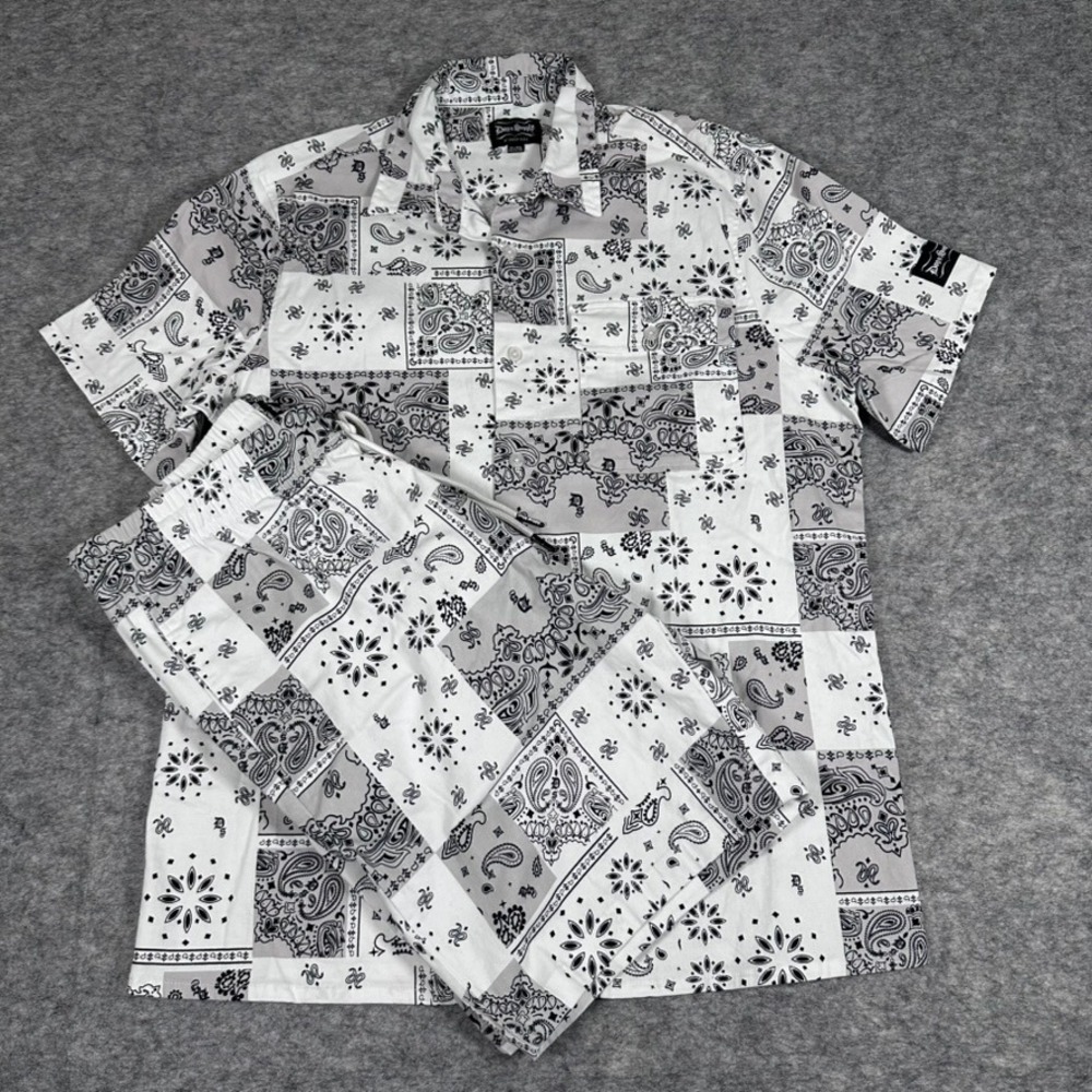 Dogg Supply Snoop Dogg Shirt Shorts Set Mens XL White‎ Black Bandana